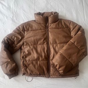 Brown Faux Leather Puffer Jacket EUC size S